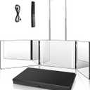 LED 360 Viewing Mirror for Hair Cutting and Styling, Adjustable Height Mirror with Lights for Grooming, Makeup and Shaving, Clear HD Glass, Portable for Bathroom or Travel (Black)