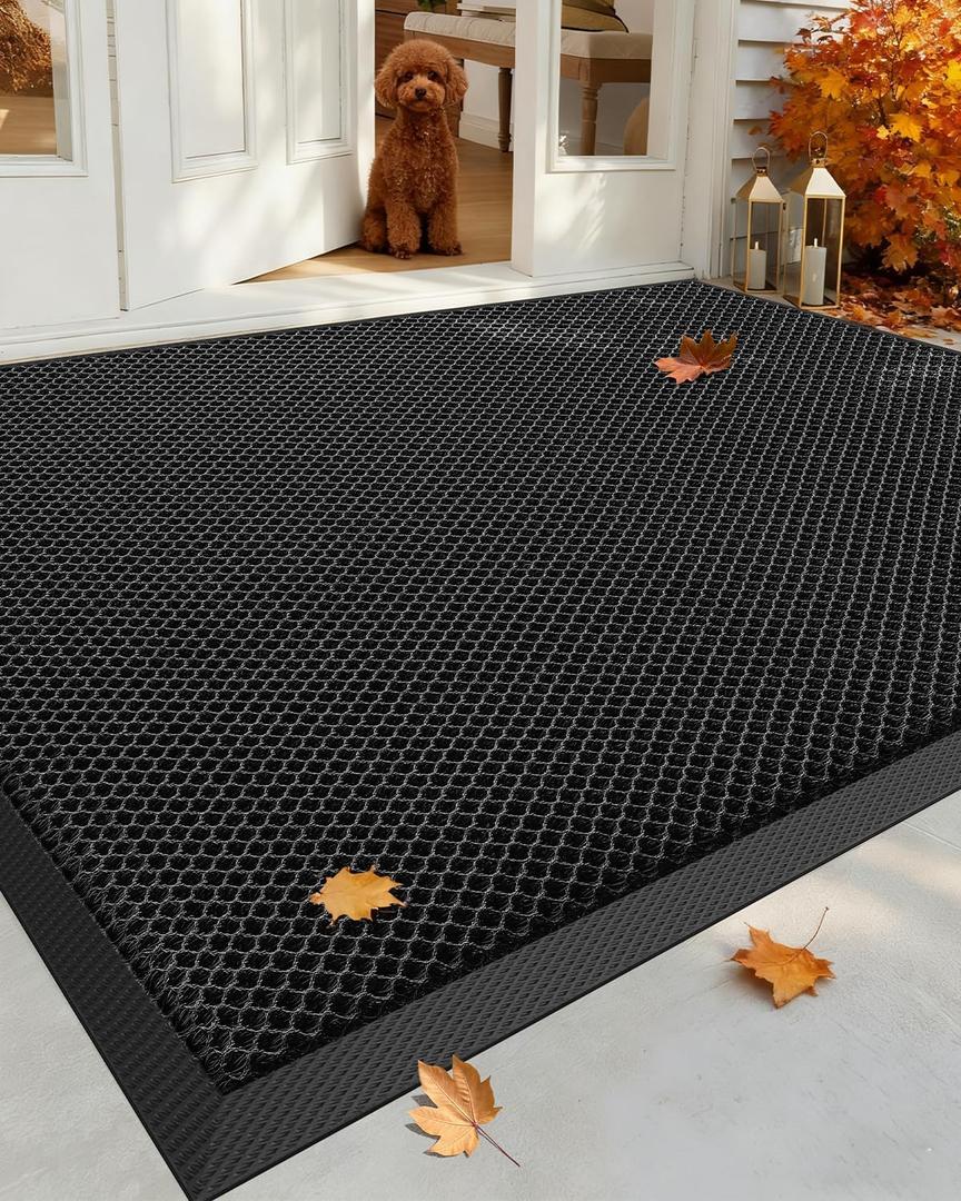 Color&Geometry High Stretch Elastic Silk Doormat, Front Door Mat Outside Entrance, Outdoor Door Mat for Patio,Quick-Dry & Heavy-Duty, Non-Slip Rubber Large Doormat, 32"x60" Black Grey (2'8" x 5' (Rectangular))