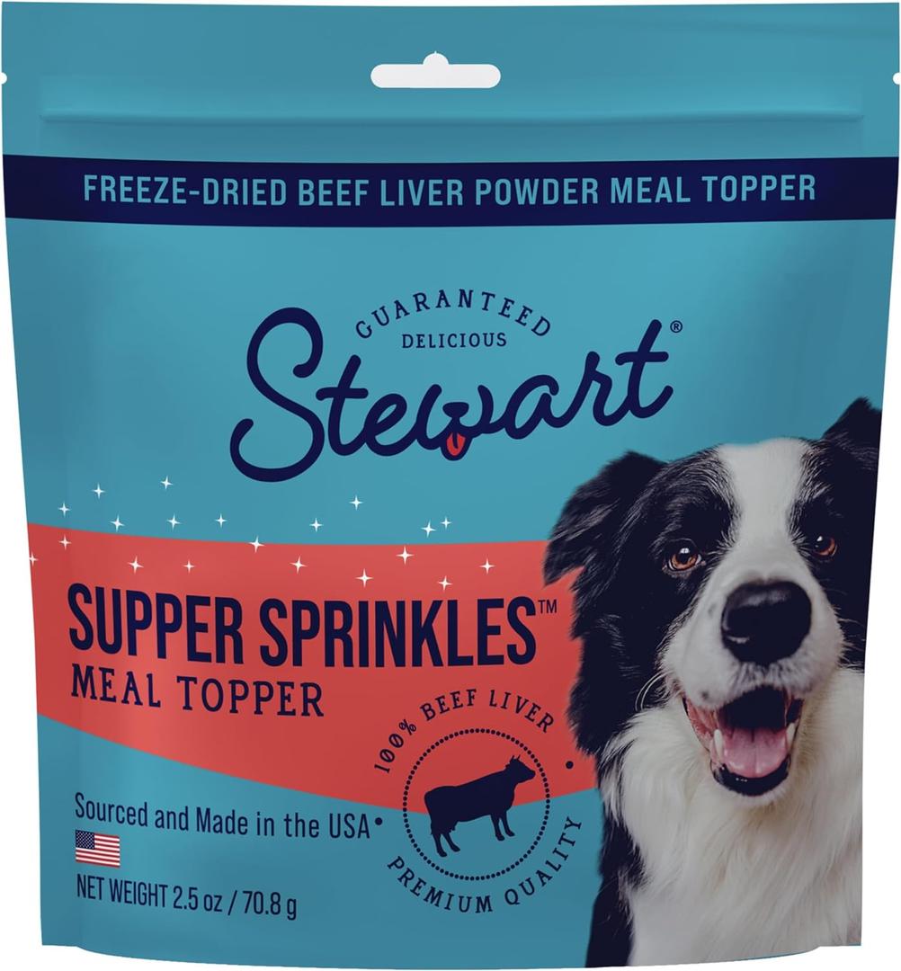 Stewart Supper Sprinkles Dog Food Topper, Beef Liver, 2.5 Ounce Resealable Bag, High Protein, BB: 10/03/2025