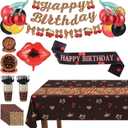 137 Pcs Cheetah Cherry Birthday Decorations Set for 24 Guests, All-in-one Set with Pre-strung Banner, Balloons, Tablecloth, Disposable Dinnerware for Leopard Cherry Birthday Party Supplies