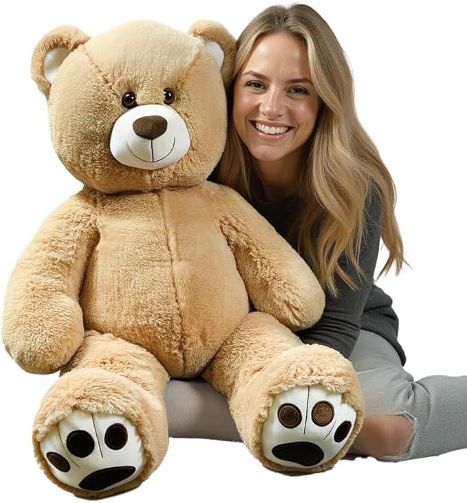 36" Tall (3 Foot) Big Plush Beige Bear, Stuffed Animal, Teddy Bear with Smiling Face. Premium Stuffed Toy Teddy Bear, Perfect for Girlfriend, Kids, Valentine's Day, Christmas!