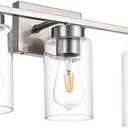 3-Light Bathroom Vanity Light, Modern Brushed Nickel Wall Lights with Clear Glass Shades, Bathroom Wall Sconce Lamp for Mirror Living Room Bedroom Hallway