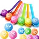 24 Pack Valentine's Day Spoon Relay Race Toy Set , Heart Ball and Spoon Race Game for Indoor Outdoor Office Party Supplies Favors(Colorful,Heart)