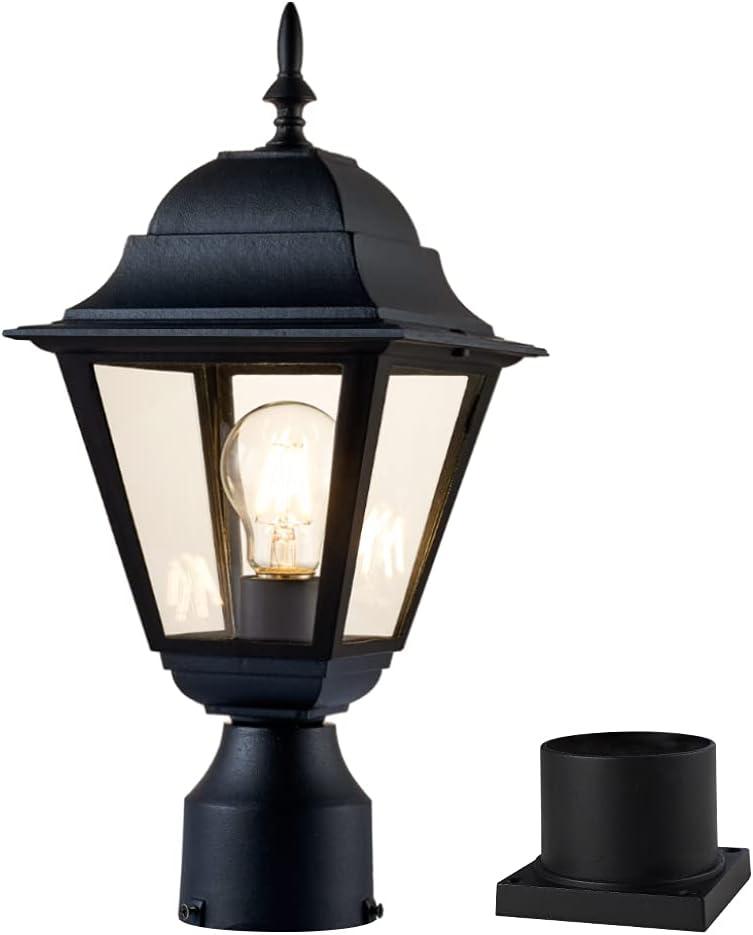 Windben Outdoor Post Light, Waterproof Cast Aluminum Lamp Post Light Fixture, Post Lantern with Pier Mount Base, Matte Black,16.5in,Suitable for Garden, Yard, Driveway, etc