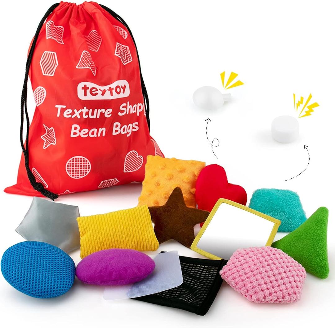 Texture Sensory Bean Bags, Toddler Sensory Toys for Babies,Preschool Toys Set of 13 Beanbags, Shape Sensory Bean Bags with Storage Bag,Develop Fine Motor & Sensory Play for Newborns, Early Learning