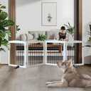 GATEZAOLU Freestanding Dog Gate Indoor Dog Gates for Doorways Foldable Wooden White Pet Gate for The House,Dog Fence for Stairs,Puppy Gate,Support Feet Included,24" Height-4 Panels