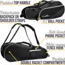 Athletico 6 Racquet Tennis Bag | Padded to Protect Rackets & Lightweight | Professional or Beginner Tennis Players | Unisex Design for Men, Women, Youth and Adults (Black), Large