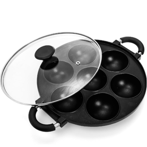 WUWEOT Aebleskiver Pan, Non Stick Appe Grill, 3.15" Appam Maker Griddle, Aluminum Pancake Octopus Ball Half Sphere Pan with 2 Side Handle and Glass Cover Lid