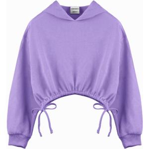 Girls Crop Tops Hoodies Long Sleeve Cute Shirring Tied Design Dancing Fashion Pullover Sweatshirts for 5-14 Years (Purple)