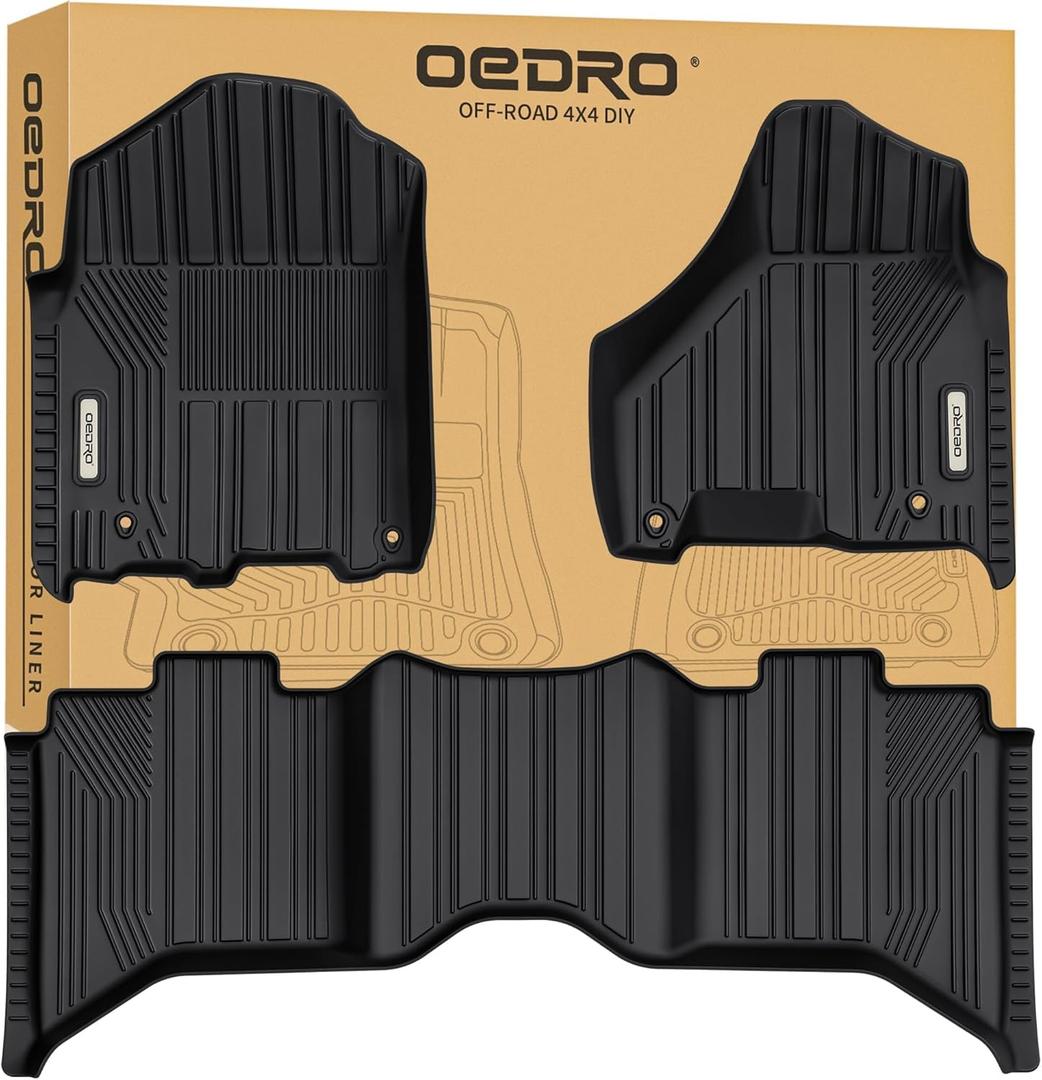 OEDRO Upgraded Floor Mats Fit for 2012-2018 Dodge Ram 1500/2500/3500 Crew Cab, 2019-2024 Dodge Ram 1500 Classic Crew Cab, TPE All-Weather, 1st and 2nd Row: Full Set Liners, Black