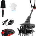 MZK 20V Cordless Tiller Cultivator with 24 Steel Tines,7.8-inch Wide Battery Powered Garden Cultivator, Mini Tiller for Gardening (2AH Battery and Charger Included) (1 Battery)