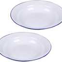 Kichvoe Enamel Bowls - 2pcs Retro Style White Round Serving Plates for Soup, Salad, Pasta, Cereal, Fruit, Ice Cream, and Desserts - Vintage Kitchenware for Home Use, 6.29 Inch Diameter (Medium)