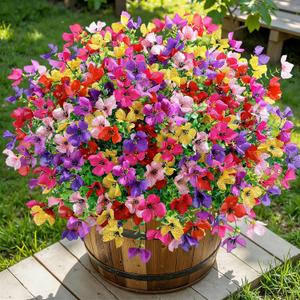2 x SHareconn 20 Bundles Artificial Flowers UV Resistant Outdoor Decor | Realistic Silk Flowers, Spring Fake Plants Greenery, For Patio Porch Planter Yard Home Spring Decor, 6 Colors