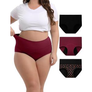INNERSY Women's Plus Size Period Underwear High Waisted Reusable Menstrual Panties 3 Pack(Rose Print, 3X-Large)