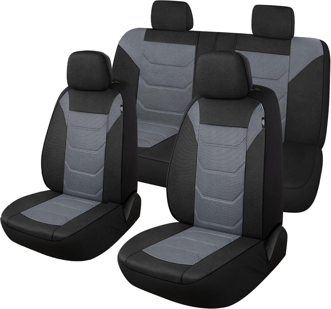 3D Air Mesh Car Seat Cover Full Sets Washable and Breathable Premium Cloth Automotive Vehicle Seat Covers for Cars Interior, Universal Fit for Most Cars, Sedan, Truck, SUV(Black/Gray)