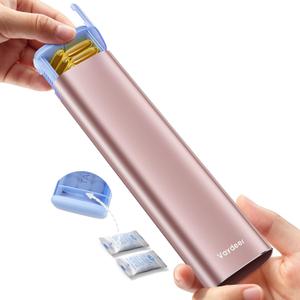 VAYDEER Metal Weekly Pill Organizer  Moisture-Proof Travel Pill Organizer with Built-in Desiccant Chamber and Airtight Lids  Large-Capacity Pill Box for Vitamins, Medicines & Supplements (Rose Gold)