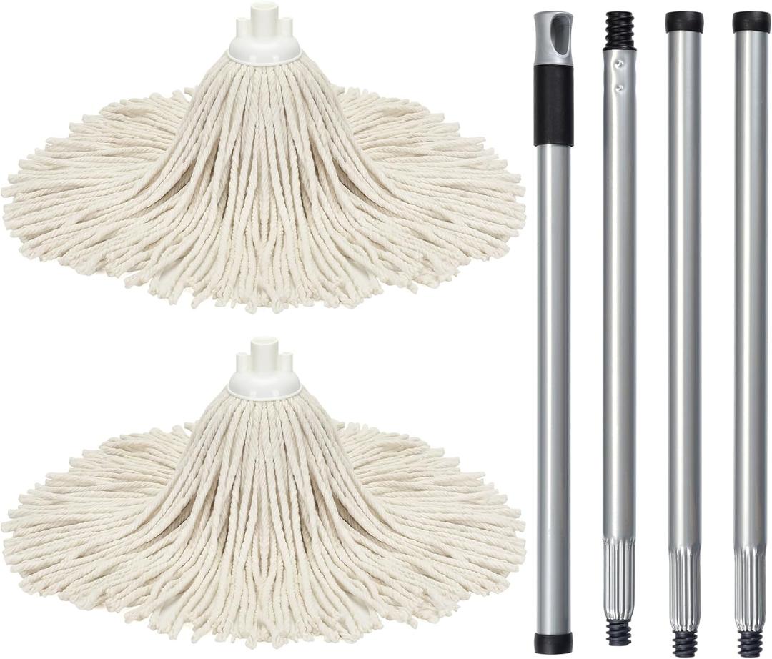 Matthew Cleaning Cotton Mop for Hardwood Floor Cleaning,Stainless Steel Spin 54" Handle w/Swivel Hang Cap for Easy Storage(2 Mop Heads w/1 Handle)-Medium