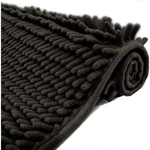 Eanpet Chenille Bath Mat Non-Slip Microfiber Floor Mat Baby Bath Mat for Kids Ultra Soft Washable Bathroom Dry Fast Water Absorbent Shower Mat Area Rugs (20 x 29, Black)