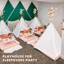 6 PCS White Kids Teepee Play Tent, Foldable Washable Tipi Tent Kids Boho Tent, Playhouse for Girls Boys Sleepovers Party Birthday Party Slumber Party for Indoor Outdoor Games