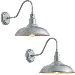 10in. Dome Outdoor Gooseneck Barn Light, 2 Pack Galvanized Steel Exterior Gooseneck Lighting Fixture with Wall Mount Farmhouse Style Outside Barn Door Wall Sconce, Waterproof, LM2201-SV-2P