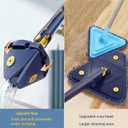 360 Degree Rotatable Adjustable Cleaning Mop,52.1'' Telescopic Triangular Mop with Automatic Water Squeezing Function for Floor Window Ceiling,with 4 Replacement Microfiber Pads (Blue)
