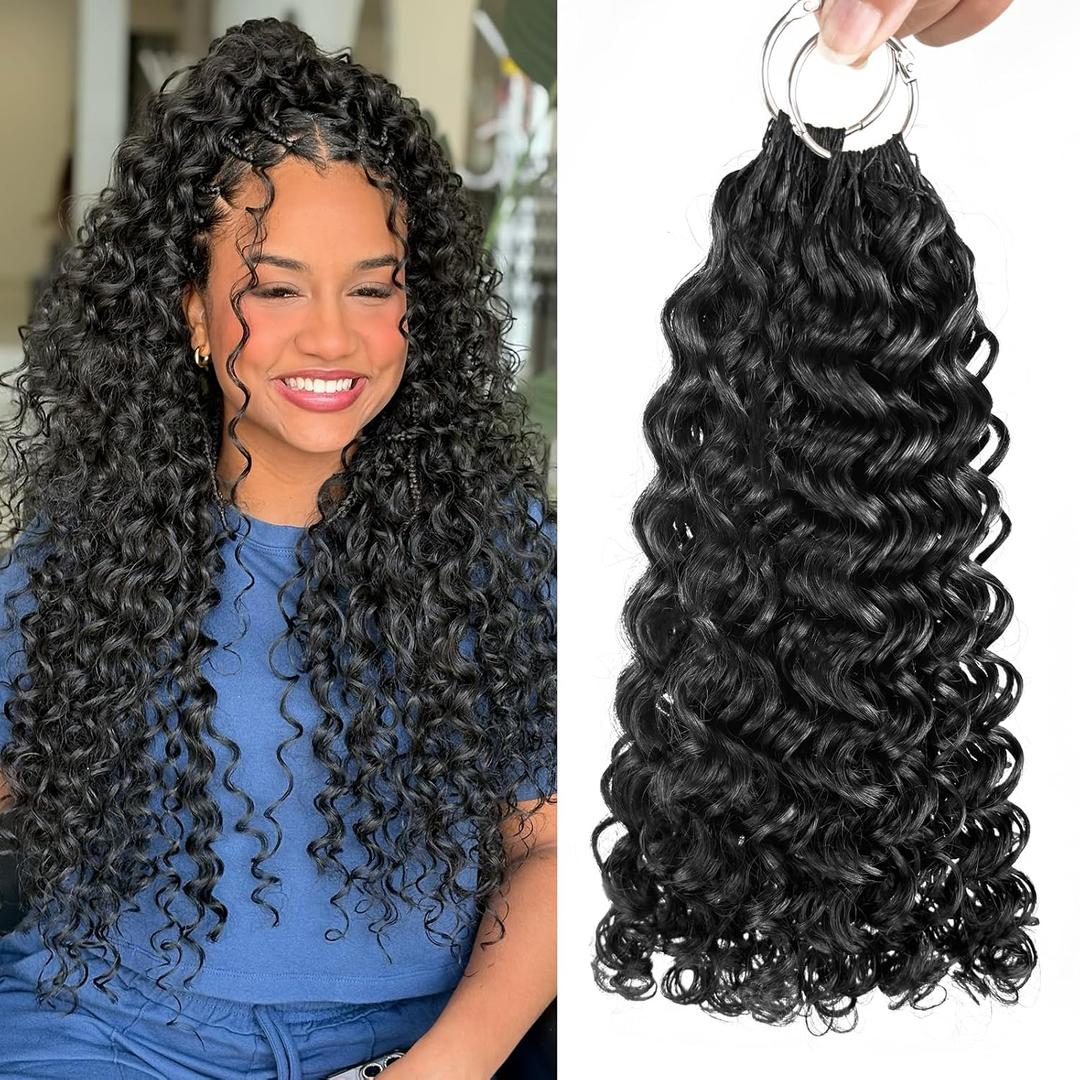 Knotless Crochet Human Hair Pre Looped Deep Wave Curly Human Crochet Hair 20 Inch Feather Line Hair Extension 100% Human Hair Natural Black Color 60g 50Strands