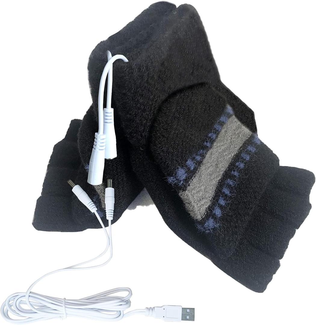 Women's & Men's USB Heated Gloves Mitten Full & Half Fingerless Winter Hands Warmer Laptop Gloves (New Blue)