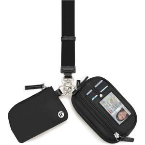 Nylon Wallet Wristlet for Women,RFID Wallet Keychain Small Wallets Woman with Coin Purse & ID Window (Black Silver)