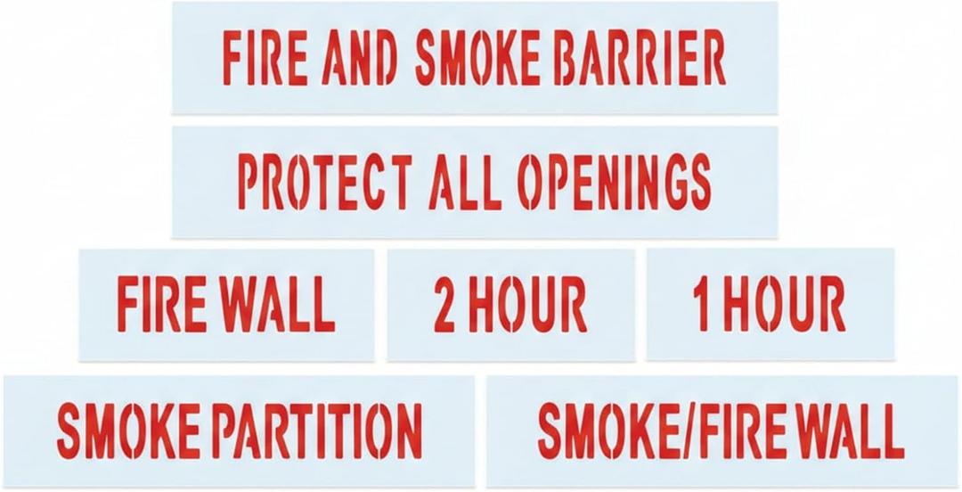 Sliner 7 Stencil Set Fire Wall Marking Stencils 4 Inch Letters Fire and Smoke Barrier 1 Hour 2 Hour Smoke Partition Smoke/fire Wall Protect All Openings