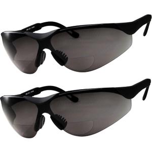grinderPUNCH 2 Pairs Bifocal Safety Sunglasses Black Lens with Reading Corner - Fully Adjustable Arms (Diopter +1.50)