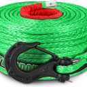 Synthetic Winch Rope, 3/8'' x 60ft 19,854LBS Synthetic Winch Line 3/8 Winch Cable Replacement Synthetic Rope with Forged Winch Hook for 4WD Off Road Vehicle SUV Truck(Green-Slim)
