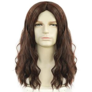 Brown Wig Mens Long Brown Wig 80s Middle Part Male Shoulder Length Man Hair Heat Resistant Synthetic for Halloween Cosplay Costume Party