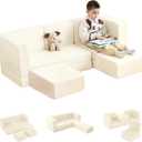 Tiita Modular Kids Play Couch, 5PS Plush Foam Couch for Toddler and Children, Convertible Sectional Sofa for Bedroom, Living Room, Playroom, Beige