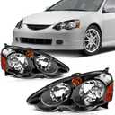 SCITOO Headlight Assembly For 2002-2004 Acura RSX 2-Door Headlamp Compatible with 2002 2003 2004 Acura RSX with Black Housing Amber Reflector Clear Lens, Driver and Passenger Side
