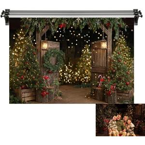 Kate 7x5ft/2.2x1.5m Christmas Backdrop for Photography Xmas Tree Garland Barn Photoshoot Background Winter Photo Video Studio Props