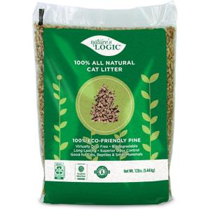 Nature's Logic 100% Natural Pine Pellet Cat Litter - Dust-Free, Unscented, Biodegradable - Safe for Cats, Kittens, Reptiles & Small Pets - Highly Absorbent - 12 lb Bag (EXP 12/31/26)