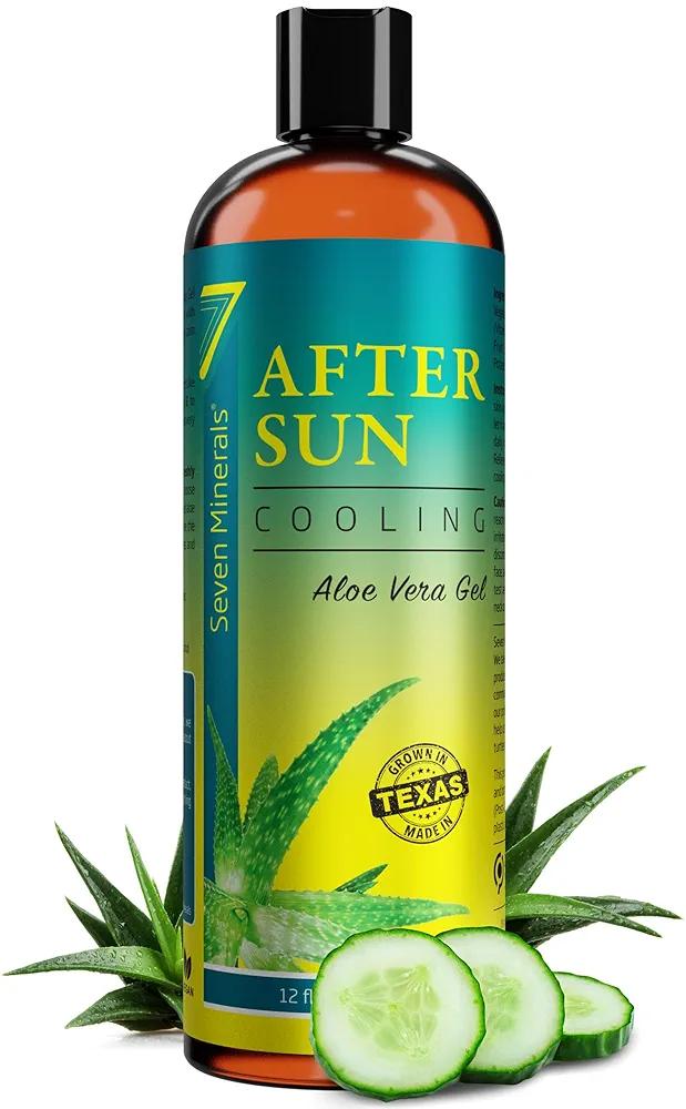 Seven Minerals NEW Cooling After Sun Gel with Aloe Vera - For Skin & Face with Instant Sunburn Relief. Unlike Regular Aftersun Lotion With Cucumber & Vitamin E (12 Fl Oz)