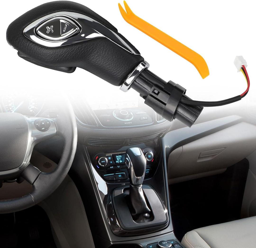 KAKSEY Automatic Gear Shift Knob Handle w/Button Compatible with Ford Escape Fusion 2013-2016 Transit 2015-2020 Transit Connect 2018-2020, Car Gear Shifter Lever Selector Replace DG9Z-7213-EA (Light)