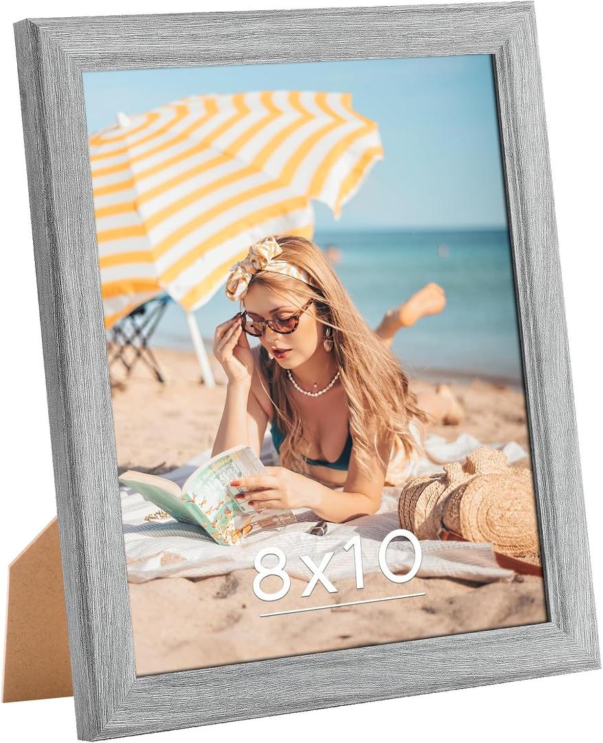 8x10 Wood Frame Grey, Rustic Natural 10x8in Gray Woodgrain Picture Photo Frame, Wooden 8 x 10inch Gallery Pic Frame with HD Plexiglass, Horizontal Vertical Wall Mounting Tabletop Display 1Pcs