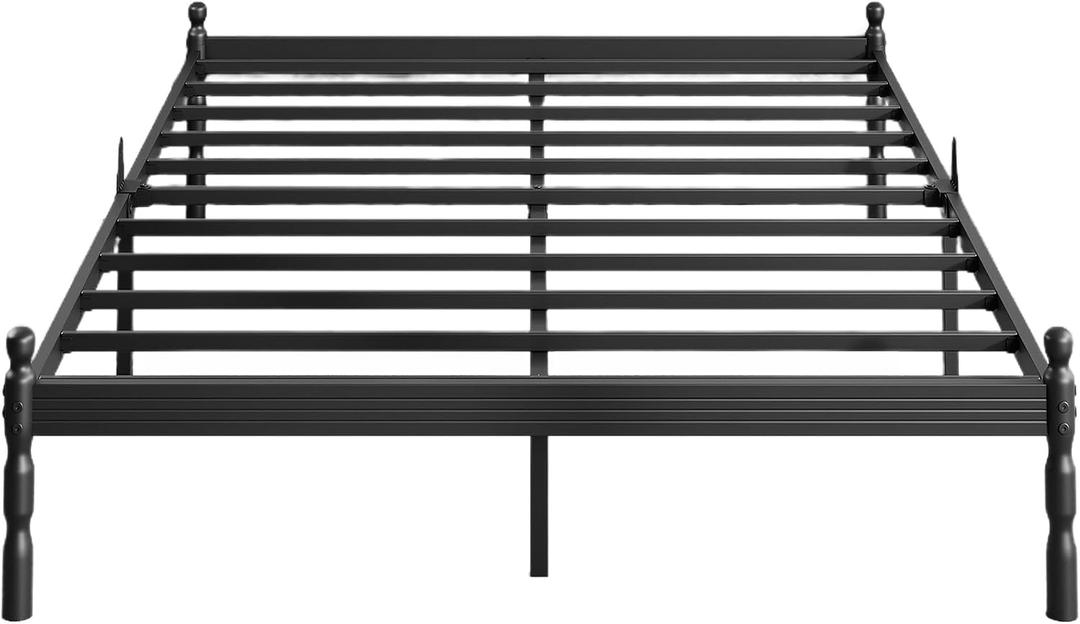 ZIYOO 14 inch Metal Queen Bed Frame with Vintage Style, Mattress Slide Stopper, 1500LBS Heavy Duty Steel Slats, No Box Spring Needed, Platform Noise-Free, Easy Assembly