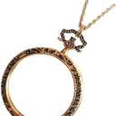 Magnifying Glass Necklace for Women 10X Magnifiers with 40mm Diameter Glass Magnification Lens Pendant Magnifying Loupe Monocle for Reading, Double-Sided Pattern