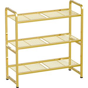 3 Tier 30" Wide Metal Wire Shelf, Stackable & Adjustable Gold Utility Shelves for Pantry, Garage, Closet Storage