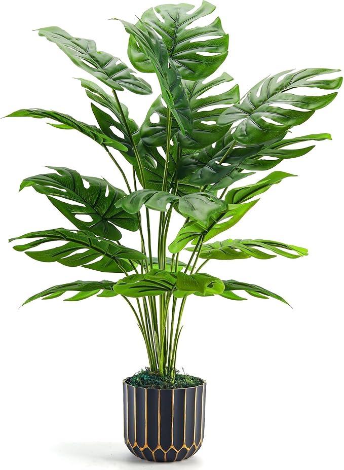 Der Rose 28'' Fake Plants Tall Artificial Monstera Faux Plants Indoor Outdoor Tree for Living Room Home House Decor