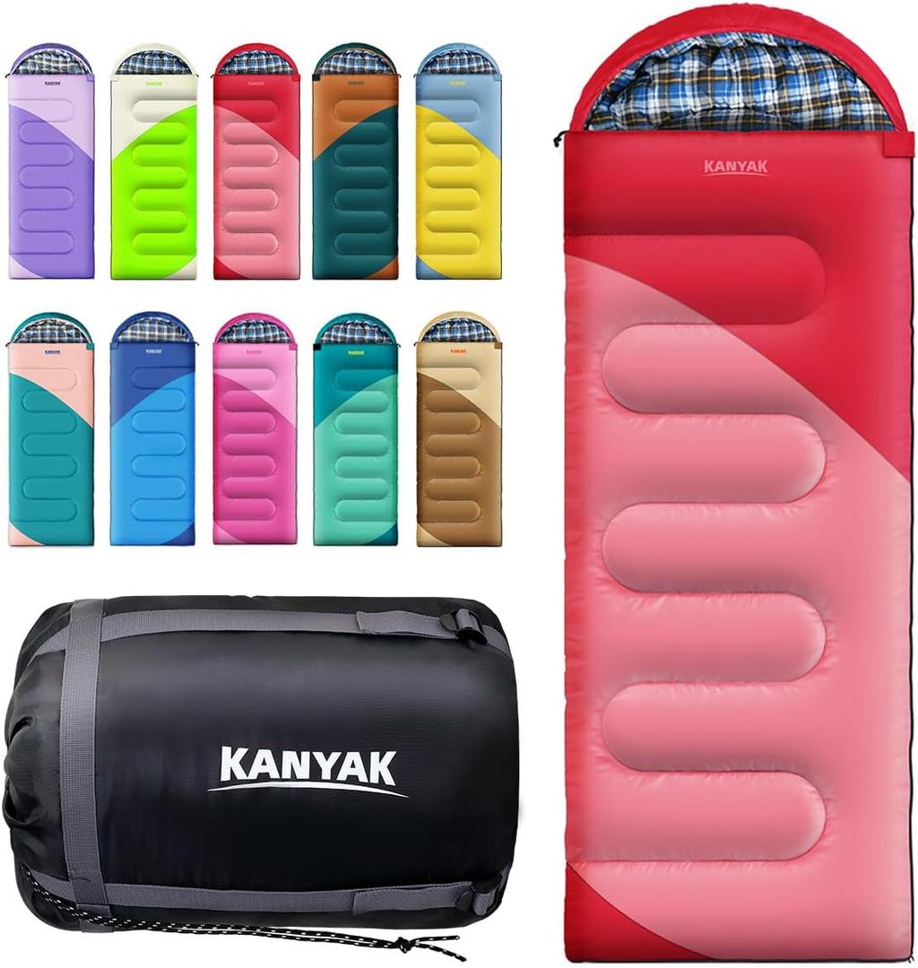 Camping Sleeping Bag, 32 Sleeping Bags for Adults Kids Teens Cold Weather Warm Sleeping Bag Winter for 3-4 Season Camping, Camping Gear Equipment, Traveling, and Outdoors (Red)