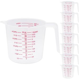 8 Pcs 4 Cup Capacity Plastic Measuring Cup, 32 Oz/1000 ml Clear Graduated Measuring Cups Plastic Mug with Spout and Handles Ounce and Ml Cup Marking for Recipe Ingredient, Flour, Water, Liquid