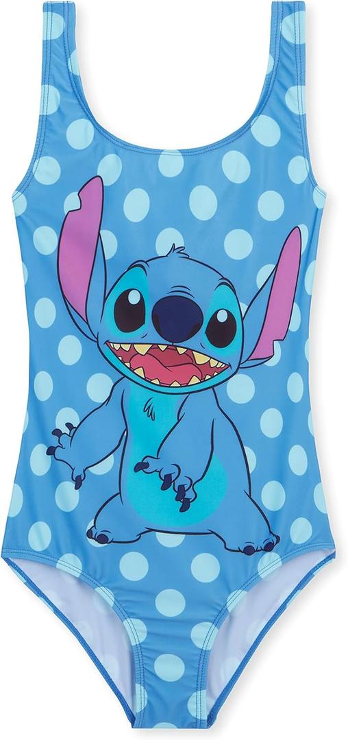 Disney Girls One Piece Swimsuit Comfortable Stretchy Swimsuit - Girls Gifts (11-12 Years, Blue Stitch)