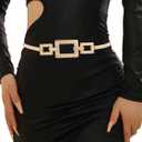 Tgirls Women Elastic Belt Metal Gold Belt Thin Rhinestone Skinny Waist Belt for Women Dresses (Square)
