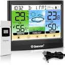 Geevon Weather Stations Wireless Indoor Outdoor Thermometer Hygrometer with Dew Point, Heat Index, Touch LCD Display Digital Weather Thermometer with Alarm Clock and Adjustable Backlight