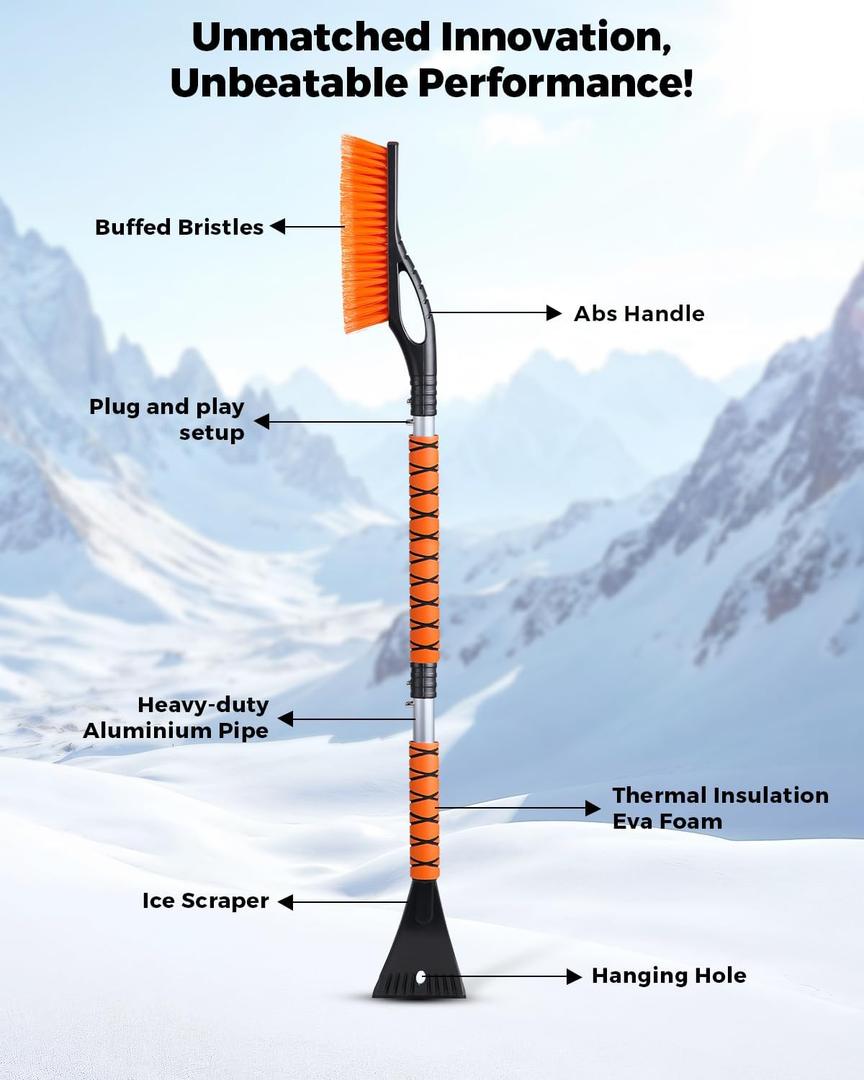 EcoNour 27" Ice Scrapers for Car Windshield Extendable | 3 Parts Detachable Telescopic Snow Brush for Car, Trucks, SUV | Long Snow Scraper with Brush | Car Winter Accessories (2 Pack)