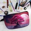 3 x Pink World Tree Makeup Bag Floral Giant Tree Cute Organizer Bag Zipper Pouch Pink Moon Tree Print Cosmetic Bag Present for Women Friends